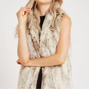 BCBG Cream + Brown Faux Fur Vest